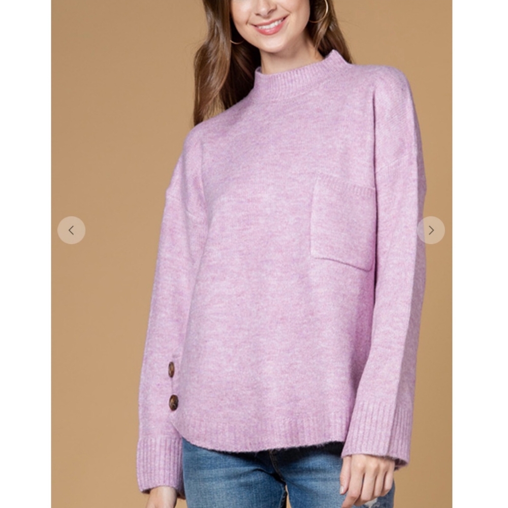 NEW IN By VERY J Cozy Chic Vintage Lilac Mock Neck Relaxed Fit Sweater - Picture 4 of 7